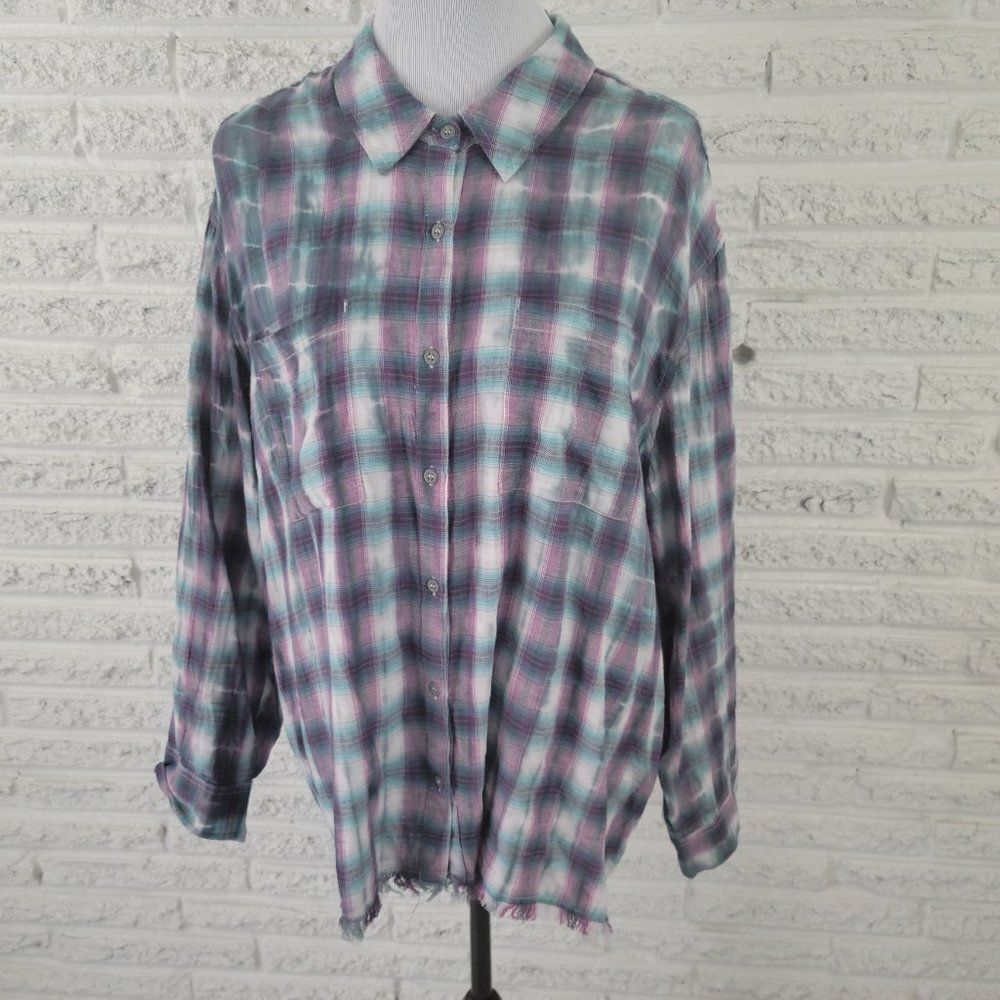 Classic Plaid Button-Up Shirt - Pink & Teal